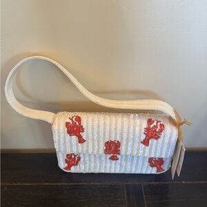 Cream Shoulder Bag with Red Embroidered Lobsters